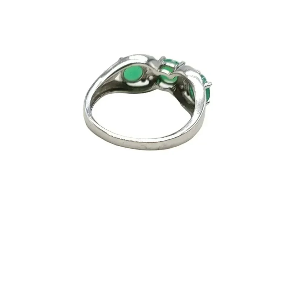 Faux Emerald Green Rhinestone Costume Bling Ring Size 7 Silver Plated Marked 925